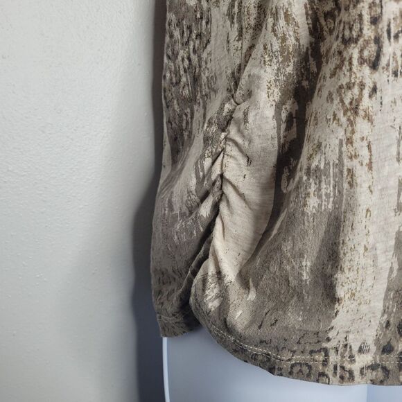 Vintage y2k brown lace sleeve studded mixed  media animal print grunge top med p - Picture 3 of 6